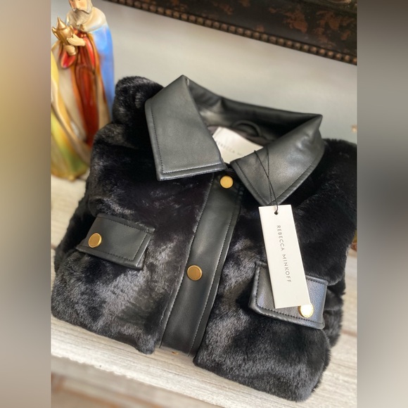 Rebecca Minkoff Faux Leather Trim Faux Fur Jacket ✨ Size Medium | black - Picture 12 of 15
